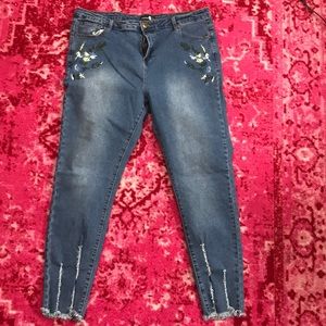 BooHoo Plus Floral Embroidered Jeans